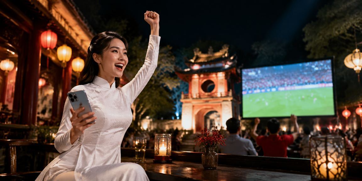 Người dùng tại Hà Nội theo dõi tỷ lệ kèo bóng đá trực tuyến trong trang phục áo dài truyền thống